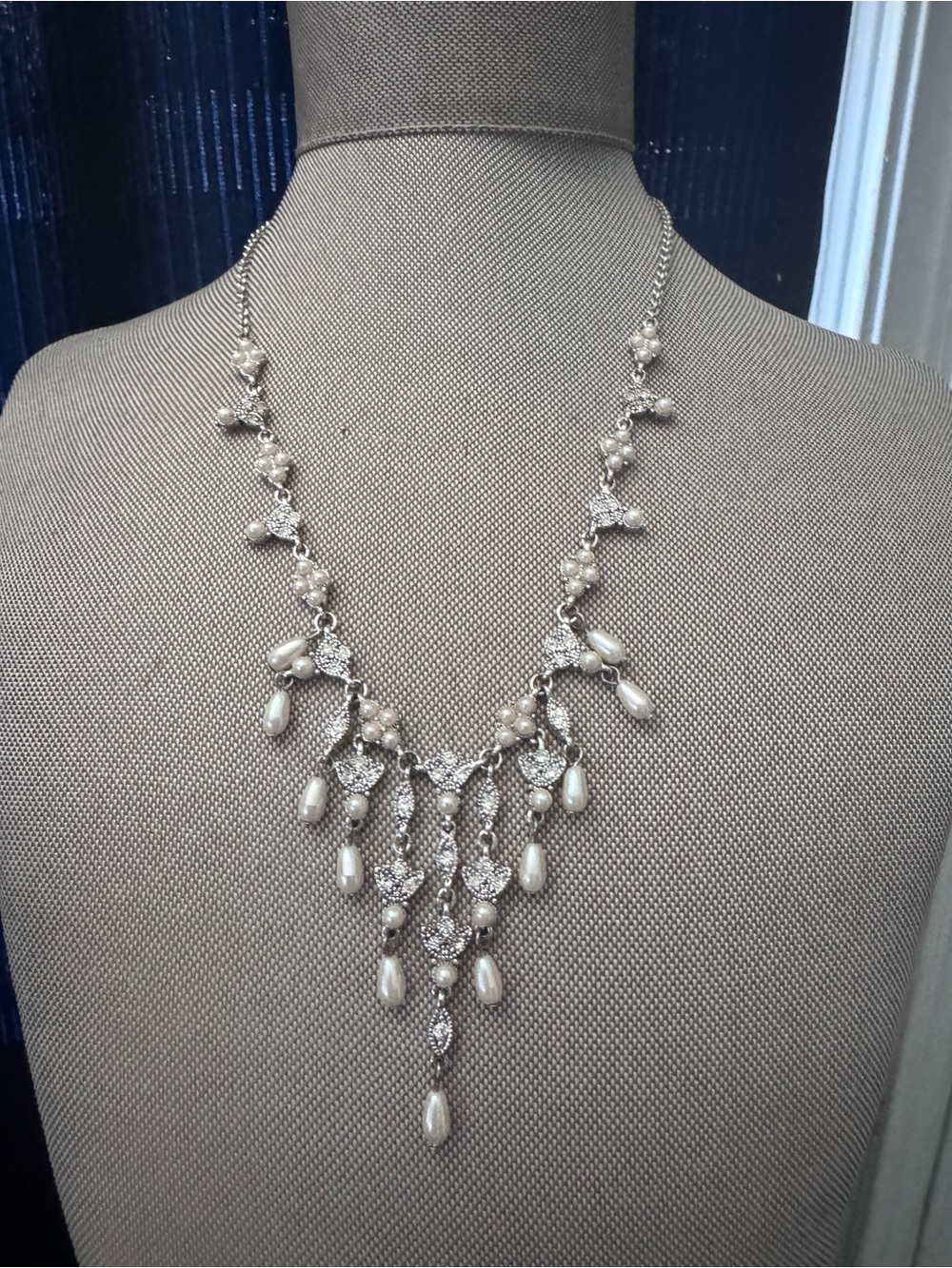 Pearl Teardrop Silver-Accent Statement Necklace